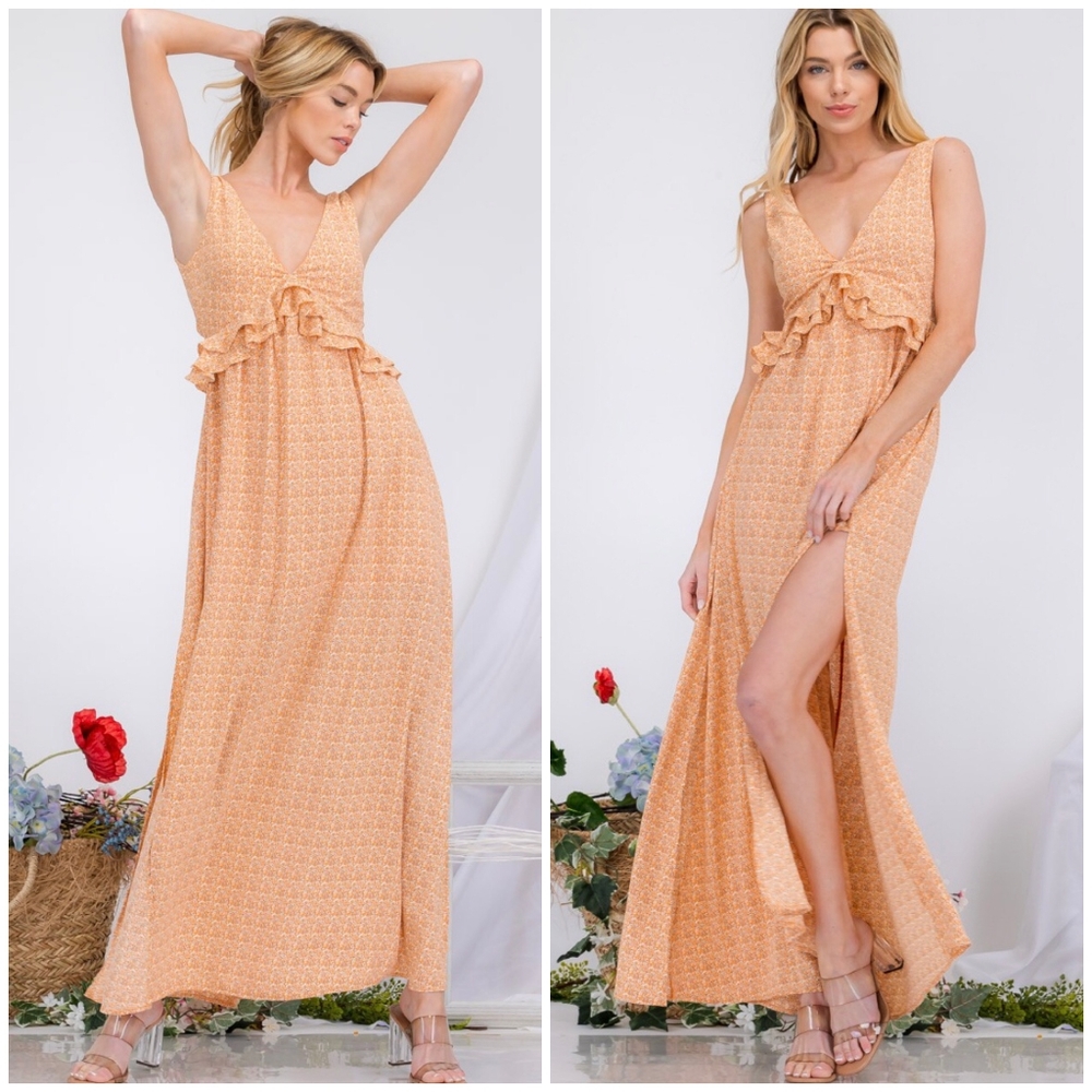 AMBITION Light Orange Open Bow Back Maxi Dress - Picture 2 of 9